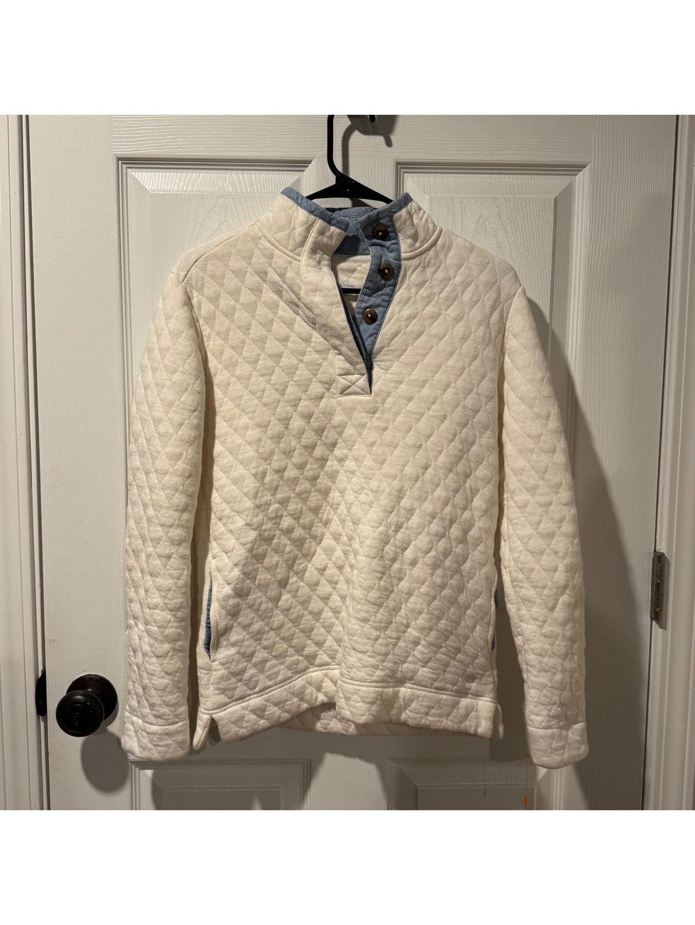 Southern Tide XS Quilted Pullover Cream with Blue Trim